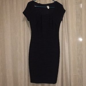 Black short sleeve, fitted evening dress
